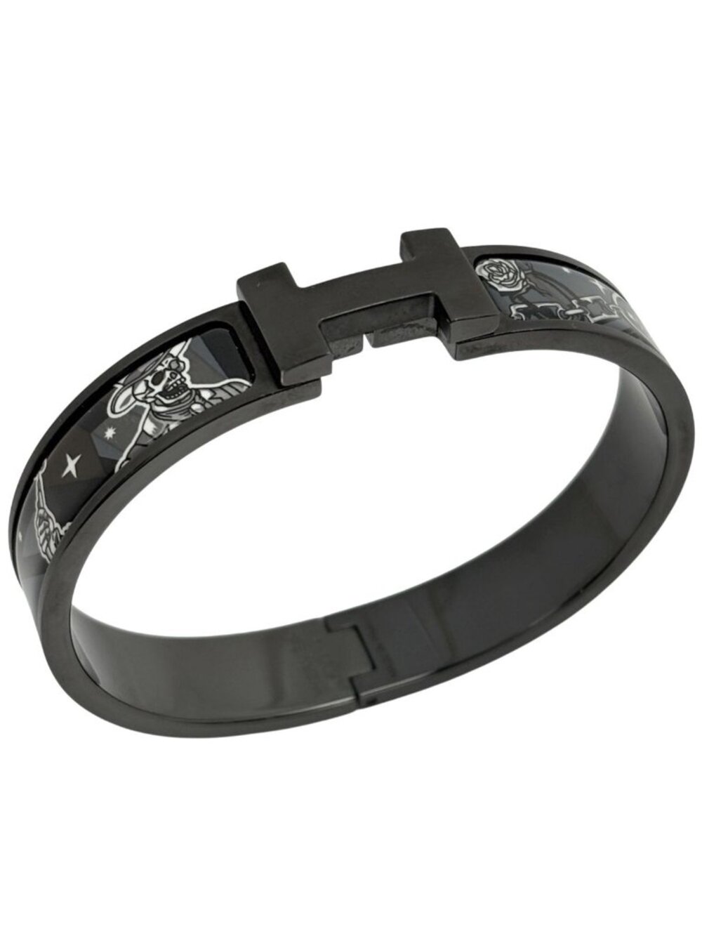 Hermes Clic HH Enamel Bracelet Clac Bangle Metal Black